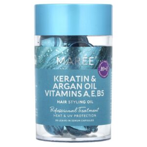 Maree Óleo Modelador de Cabelo Kertina e Óleo de Argão Vitaminas A E e B5 Para Todos os Tipos de Cabelo Floral 30 Cápsulas de Sérum Leave-In