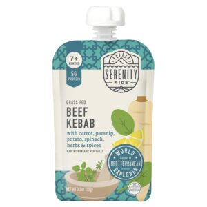 Serenity Kids Kabab de Carne Pproveniente de Gado Criado no Pasto com Cenoura Pastinaca Batata Espinafre Ervas e Especiarias A Partir de 7 Meses 99 g (35 oz)