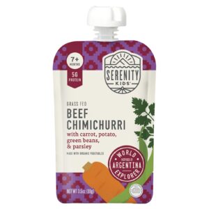 Serenity Kids Chimichurri de Carne Pproveniente de Gado Criado no Pasto com Cenoura Batata Feijão Verde e Salsa A Partir de 7 Meses 99 g (35 oz)