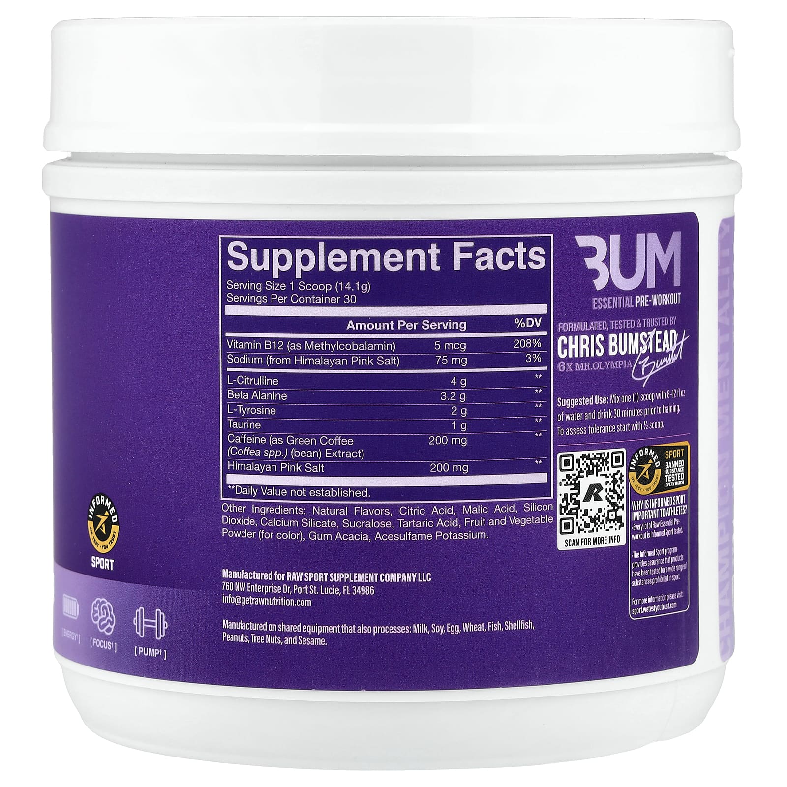 Raw Nutrition Bum Essentials Pré-Treino Essencial Uva 423 g (1492 oz) - Imagem 2