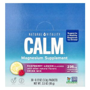 Natural Vitality CALM® Mistura para Bebida de Suplemento de Magnésio Framboesa e Limão 30 Embalagens 33 g (012 oz) Cada