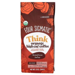 Four Sigmatic Think Café Orgânico com Alto Teor de Cafeína com Cogumelo Juba-de-Leão e Yacon Moído Torra Escura 340 g (12 oz)