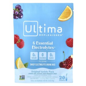 Ultima Replenisher 6 Eletrólitos Essenciais Mistura para Bebida Diária de Eletrólitos Embalagem Sortida Original 20 Pacotes 70 g (25 oz)