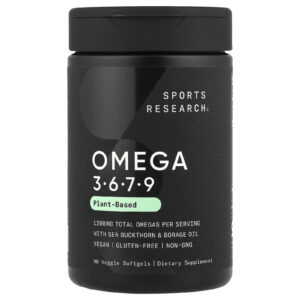 Sports Research Ômegas 3 6 7 e 9 À Base de Plantas 90 Cápsulas Softgel Vegetais