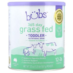 Aussie Bubs 365 Dias de Gado Criado no Pasto Bebida Nutricional em Pó para Bebês 12 a 36 Meses 567 g (20 oz)