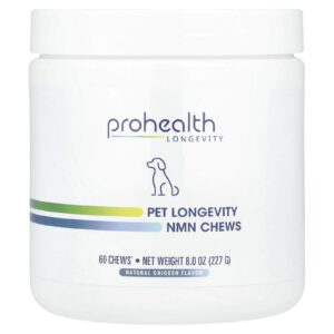 ProHealth Longevity Cápsulas Mastigáveis de NMN para Animais de Estimação para Longevidade Para Cães Frango Natural 60 Cápsulas Mastigáveis 227 g (8 oz)