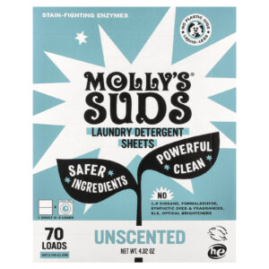 Mollys Suds Folhas de Detergente para Roupas Sem Perfume 35 Folhas