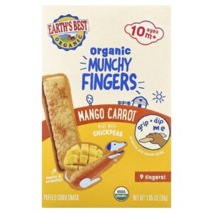 Earths Best Fingers Munchy Orgânicos Lanche de Milho Tufado Mais de 10 Meses Manga e Cenoura 30 g (105 oz)