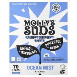 Mollys Suds Folhas de Detergente para Roupas Névoa do Oceano 35 Folhas