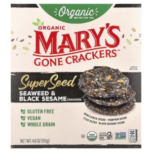 Marys Gone Crackers Biscoitos Supersementes Orgânicos Algas Marinhas e Gergelim Preto 113 g (4 oz)