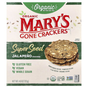 Marys Gone Crackers Biscoitos com Supersementes Orgânicas Jalapeño 113 g (4 oz)