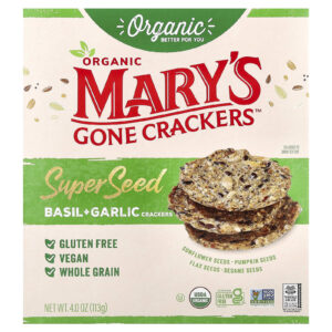 Marys Gone Crackers Biscoitos Supersementes Orgânicos Manjericão + Alho 113 g (4 oz)