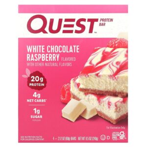 Quest Nutrition Barra de Proteína Chocolate Branco com Framboesa 4 Barras 60 g (212 oz) Cada