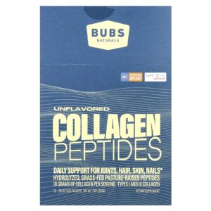 BUBS Naturals Peptídeos de Colágeno Sem Sabor 20 Embalagens 10 g (035 oz) Cada