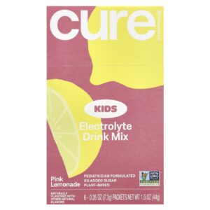 Cure Hydration Kids Mistura para Bebida de Eletrólitos Limonada Rosa 6 Embalagens 73 g (026 oz) Cada