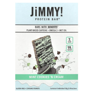 JiMMY! Barras com Benefícios Barra de Proteína Cookies de Menta e Creme 4 Barras Individuais 58 g (205 oz) Cada