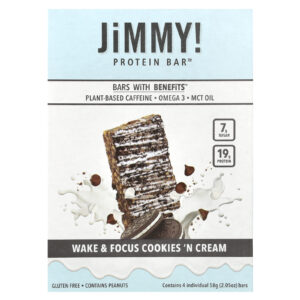 JiMMY! Barras com Benefícios Barra de Proteína Cookies e Creme 4 Barras 58 g (205 oz) Cada
