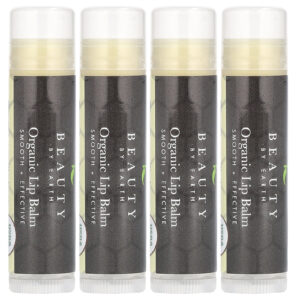 Beauty By Earth Balm Labial de Cera de Abelha Orgânica Fava de Baunilha 4 Tubos 015 oz Cada