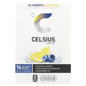 Celsius Live Fit Limonada de Mirtilo 14 Embalagens para Qualquer Lugar 548 g (019 oz) Cada