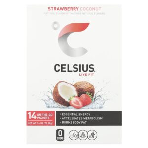 Celsius Live Fit Morango e Coco 14 Embalagens para Qualquer Lugar 52 g (018 oz) Cada