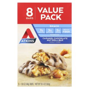 Atkins Lanche Barra para Rolos de Fruto Seco Chocolate e Caramelo 8 Barras 44 g (155 oz) Cada