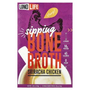 Lonolife Gole de Bone Caldo Frango com Sriracha 4 Bastões de Porção Individual 14 g (049 oz) Cada