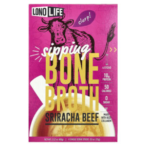 Lonolife Gole de Bone Caldo Carne de Sriracha 4 Bastões de Porção Individual 15 g (053 oz) Cada