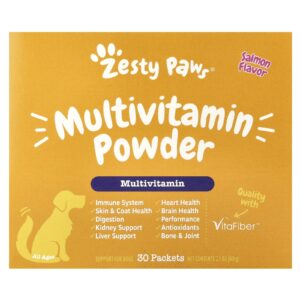 Zesty Paws Multivitamínico em Pó Para Cães Todas as Idades Salmão 30 Pacotes 60 g (21 oz)