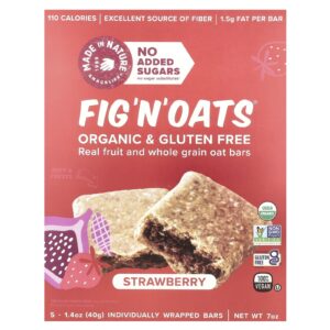 Made in Nature Fig N Oats® Morango 5 Barras Embaladas Individualmente 40 g (14 oz) Cada