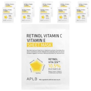 APLB Máscara Facial de Beleza Retinol Vitamina C e Vitamina E 10 Folhas 25 ml (085 fl oz) Cada