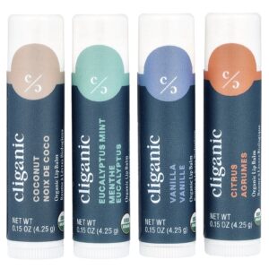 Cliganic Conjunto de Balms Labiais Orgânicos Sweet Bliss Embalagem com 4 Unidades 425 g (015 oz) Cada