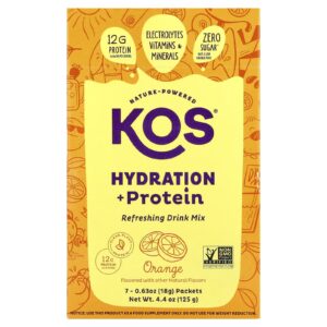 KOS Hidratação + Proteína Mistura para Bebida Refrescante Laranja 7 Embalagens 18 g (065 oz) Cada