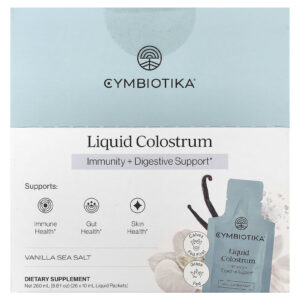 Cymbiotika Colostro Líquido Sal Marinho e Baunilha 26 Embalagens Líquidas 10 ml (03 fl oz) Cada