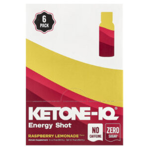 Ketone-IQ Shot Energético Limonada com Framboesa Sem Cafeína 6 Frascos 59 ml (2 fl oz) Cada