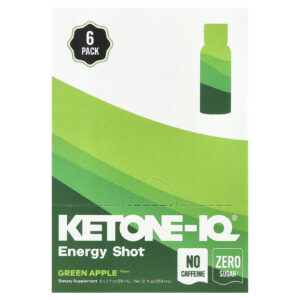 Ketone-IQ Shot Energético Maçã Verde Sem Cafeína 6 Frascos 59 ml (2 fl oz) Cada