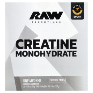 Raw Nutrition Essentials Creatina Mono-Hidratada Sem Sabor 30 Embalagens 51 g (018 oz) Cada