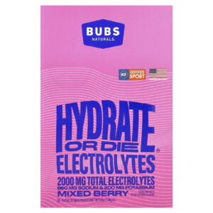 BUBS Naturals Hydrate or Die® Mistura para Bebida de Eletrólitos Frutos Silvestres 20 Embalagens 123 g (043 oz) Cada