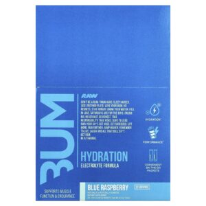 Raw Nutrition Bum Hidratação Fórmula de Eletrólitos Framboesa Azul 20 Embalagens 61 g (022 oz) Cada