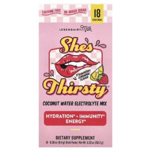 Legendairy Milk Shes Thirsty® Mistura de Eletrólitos de Água de Coco Limonada de Morango (Caixa) 18 Embalagens 84 g (03 oz) Cada