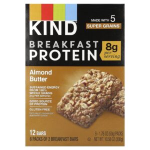 KIND Bars Barras de Proteína para o Café da Manhã Manteiga de Amêndoa 6 Pacotes 50 g (176 oz) Cada
