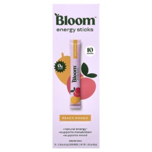Bloom Bastões Energéticos Pêssego e Manga 10 Embalagens 46 g (016 oz) Cada