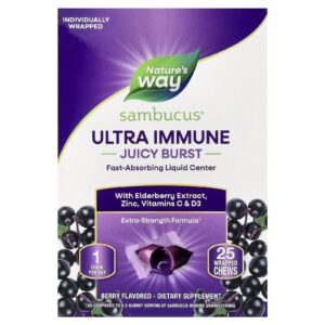 Natures Way Sambucus® UltraImmune Juicy Explosão Fruto Silvestre 25 Cápsulas Mastigáveis Embaladas