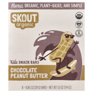 Skout Organic Barras para Lanche Infantil Manteiga de Amendoim com Chocolate 6 Barras 24 g (085 oz) Cada