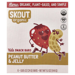 Skout Organic Barras para Lanche Infantil Manteiga de Amendoim e Geleia 6 Barras 24 g (085 oz) Cada
