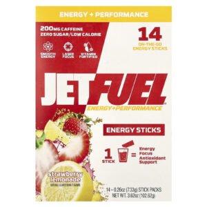 GAT JetFuel® Energy + Performance Bastões Energéticos Limonada de Morango 14 Embalagens 733 g (026 oz) Cada