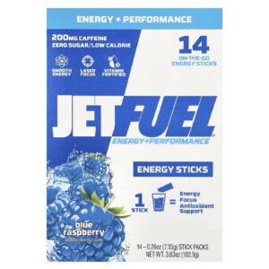 GAT JetFuel® Energy + Performance Bastões de Energia Framboesa Azul 14 Embalagens 735 g (026 oz) Cada
