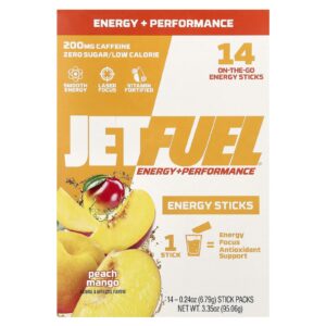 GAT JetFuel® Energia + Desempenho Bastões Energéticos Pêssego e Manga 14 Pacotes 679 g (024 oz) Cada