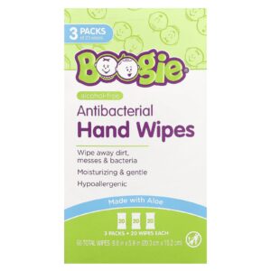 Boogie Wipes Antibacterial Hand Wipes Alcohol Free 3 Packs 20 Wipes Each