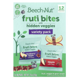 Beech-Nut Fruti Bites com Vegetais Escondidos Embalagem Variada 12 Pacotes 18 g (063 oz) Cada
