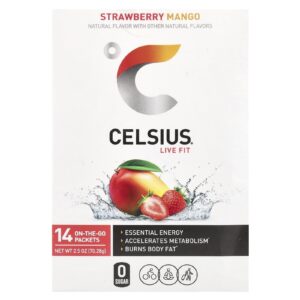 Celsius Live Fit Morango e Manga 14 Embalagens para Qualquer Lugar 502 g (018 oz) Cada